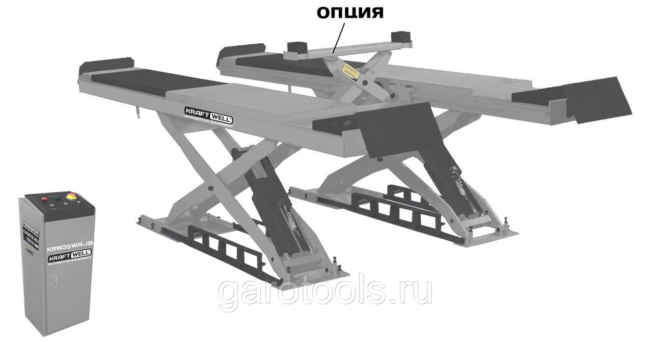 Подъемник ножничный KraftWell г/п 5500 кг. заглубляемый, платформы для сход-развала Подъемник ножничный KraftWell г/п 5500 кг. заглубляемый, платформы для сход-развала