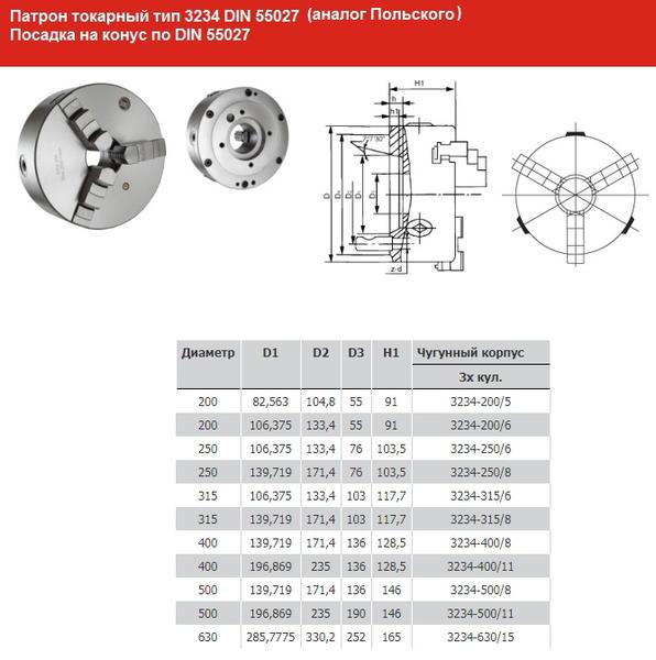 Патрон токарный d 125 мм 3-х кулачковый тип 3234 DIN 55027 условный конус 3 (PS3-125/С3) Патрон токарный d 125 мм 3-х кулачковый тип 3234 DIN 55027 условный конус 3 (PS3-125/С3)