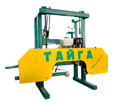 Пилорама бензиновая ленточная Тайга Т-2Б + Усиленный рельсовый путь (Honda)